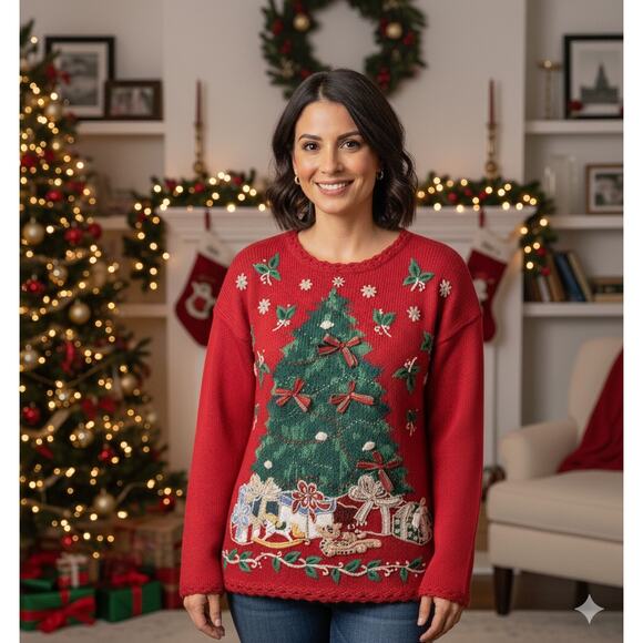 Vintage Tiara Int'l Women Large Christmas Holiday Bells Embroidered Sweater - Picture 1 of 9